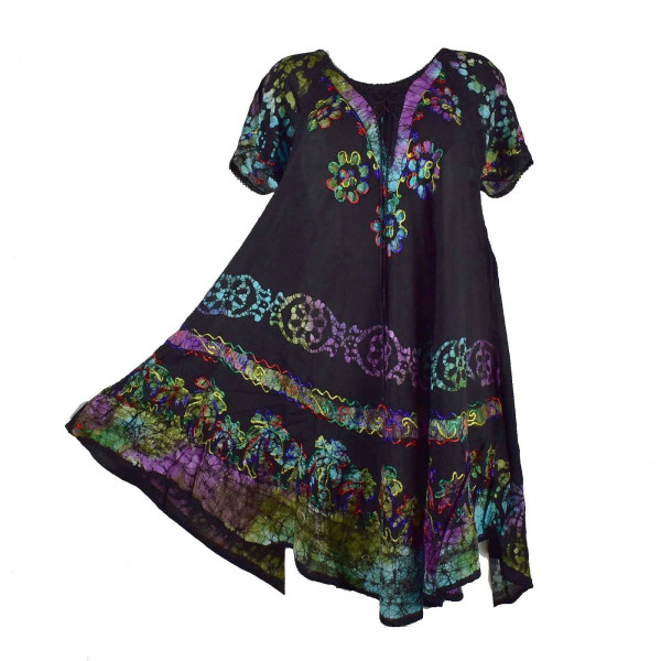 Robe Grande Taille Bonki Noir et Batik Multicolore JK-602/A