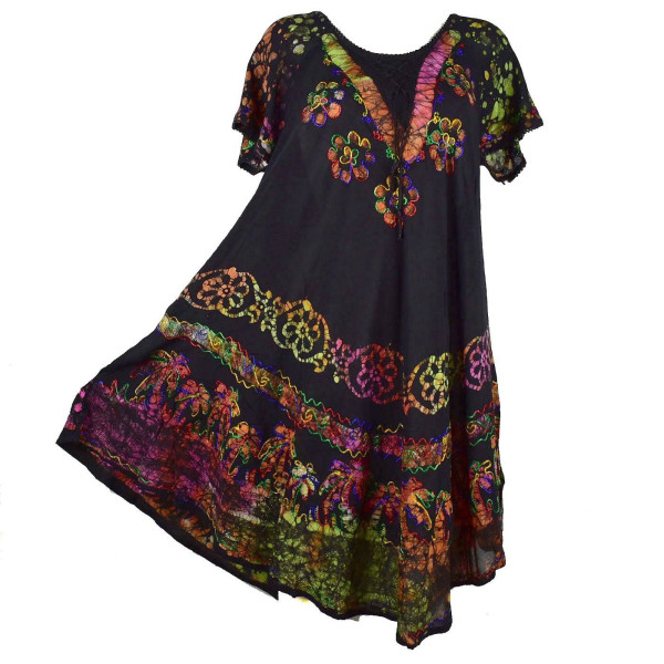 Robe Grande Taille Bonki Noir et Batik Multicolore JK-602/B