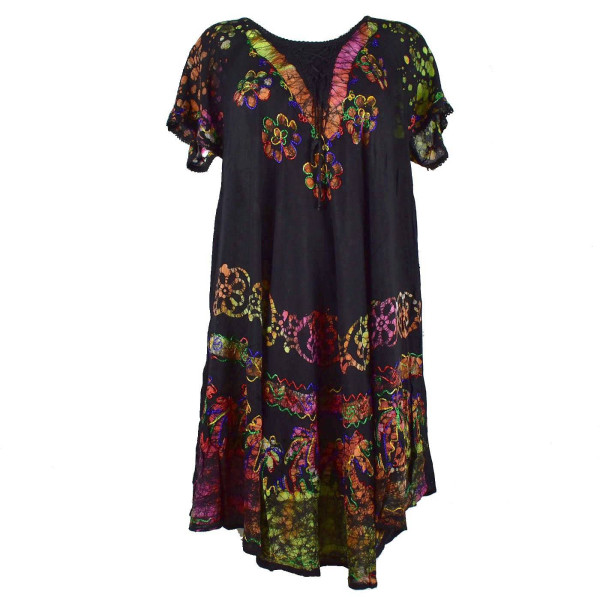 Robe Grande Taille Bonki Noir et Batik Multicolore JK-602/B