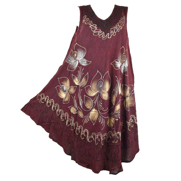 Robe Subai Floral Peint Gold et Silver JK-204 Bordeaux