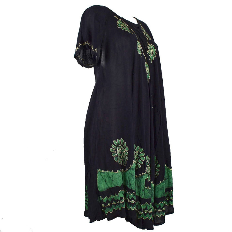 Robe Grande Taille Nambi Noir et Batik Vert BT-616