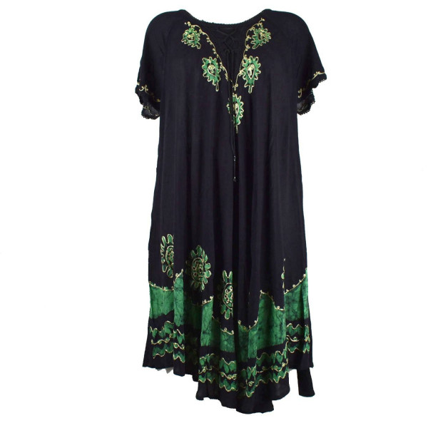 Robe Grande Taille Nambi Noir et Batik Vert BT-616