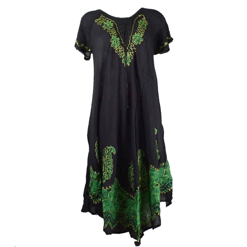 Robe Longue Namba Noir et Batik Vert BT-1222 Robe Longue Namba Noir et Batik Vert BT-1222