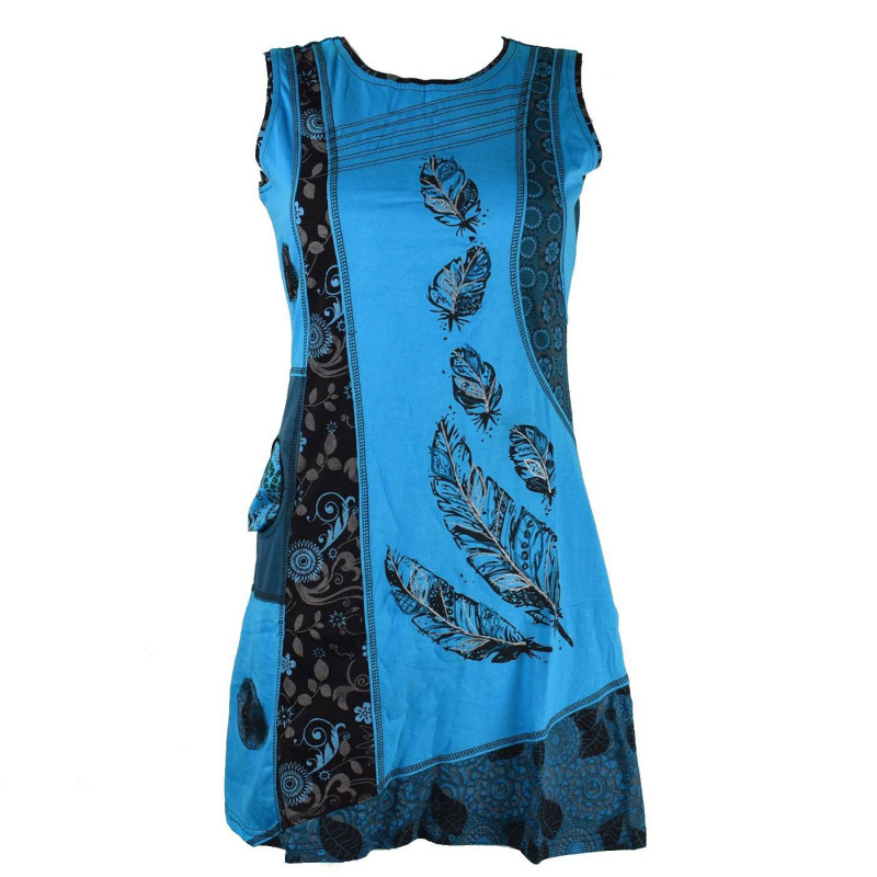 Robe Courte Harda Imprimé Ethnique EV18-03 Turquoise