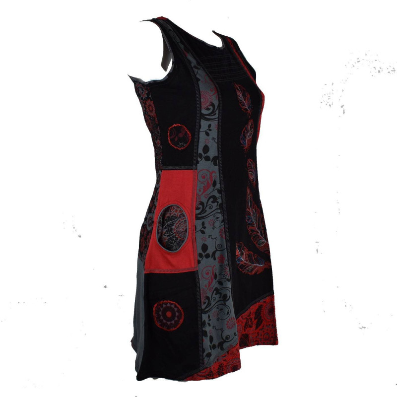 Robe Courte Harda Imprimé Ethnique Rouge