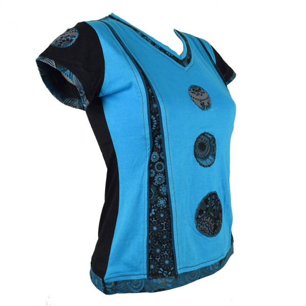 Top Zimia Mi- Manches en Maille Jersey Turquoise