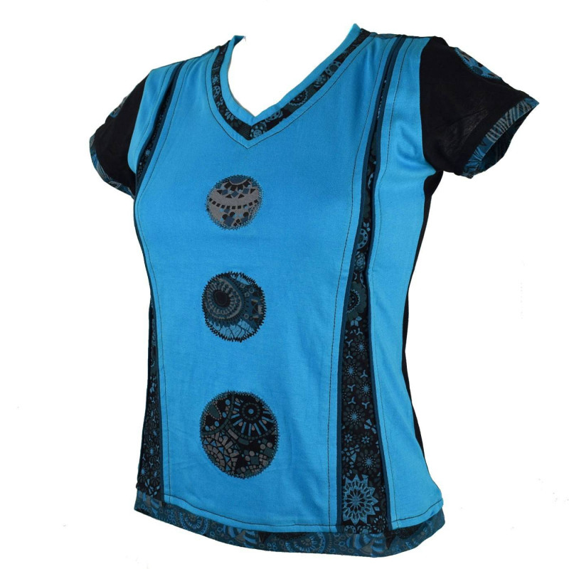 Top Zimia Mi- Manches en Maille Jersey Turquoise