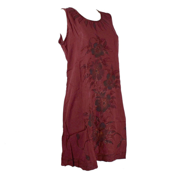 Robe Courte Temla Peint Artisanal Floral JK-002 Bordeaux