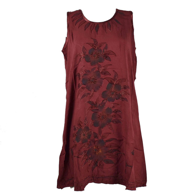 Robe Courte Temla Peint Artisanal Floral JK-002 Bordeaux