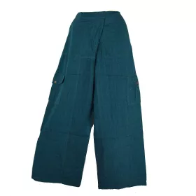 Pantalon Détente Nisi Yoga Coton Artisanal Uni Pétrole