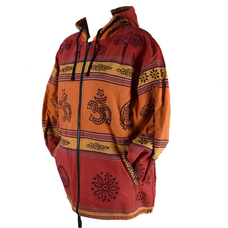 Veste Ruga Block Print Imprimé Népal Ton Rouge