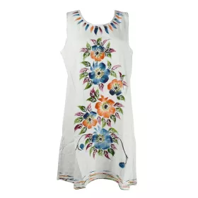 Robe Courte Temla Peint Artisanal Floral JK-002 Blanc