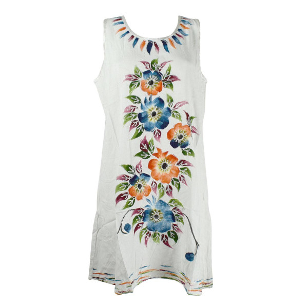 Robe Courte Temla Peint Artisanal Floral JK-002 Blanc