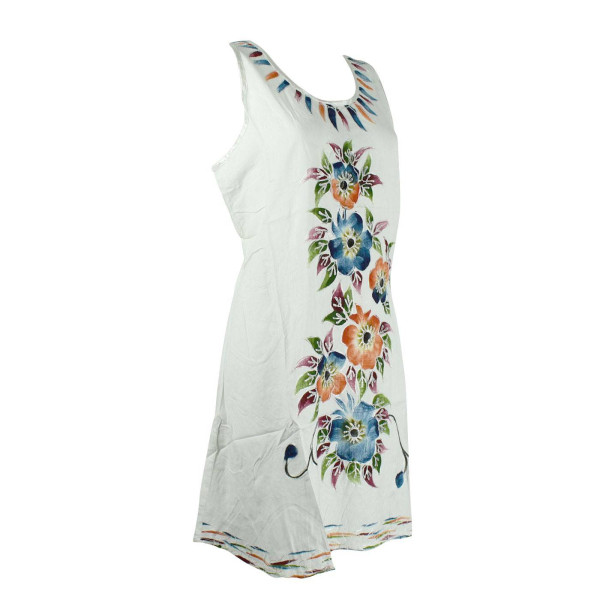 Robe Courte Temla Peint Artisanal Floral JK-002 Blanc