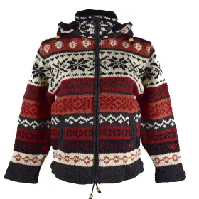 Veste Lonpo Artisanale - Laine du Népal Rouge et Terre