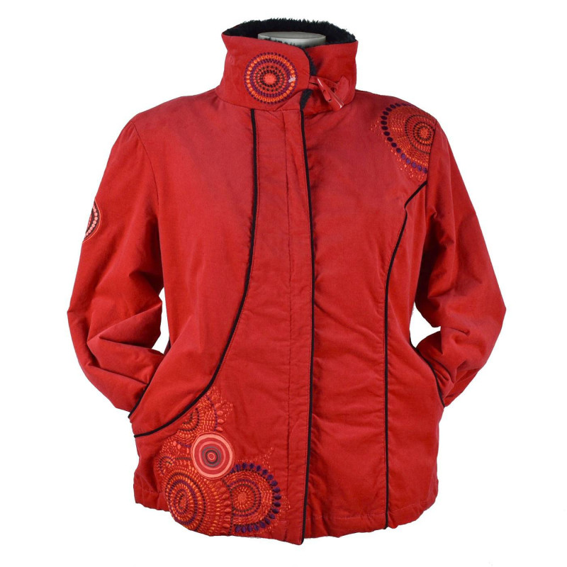 Veste Velours Ghati Rouge Doublure Fourrure Polaire