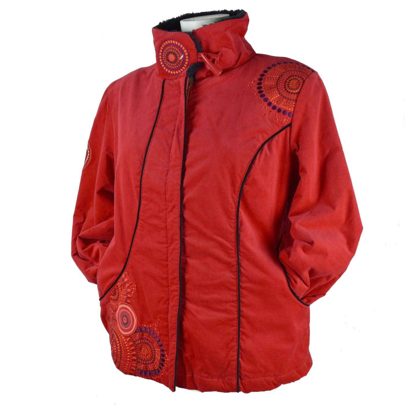 Veste Velours Ghati Rouge Doublure Fourrure Polaire