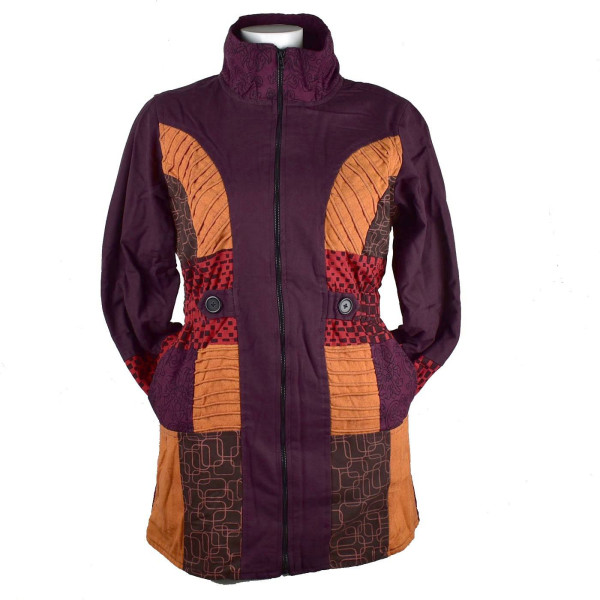 Manteau Dakara Col Impérial Imprimé Bordeaux