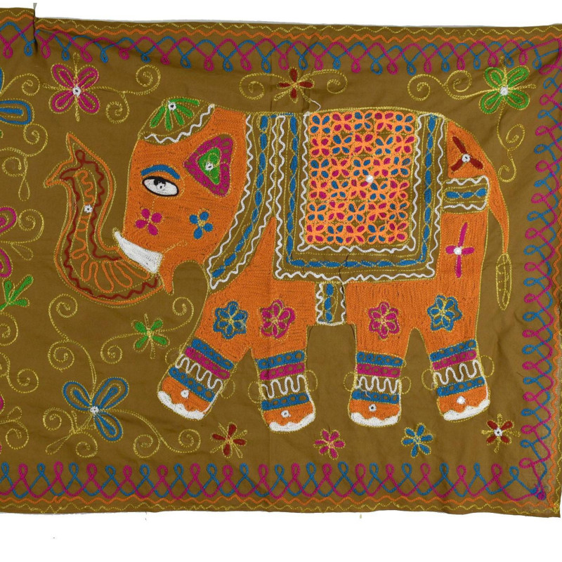 Grande Tapisserie Murale Brodé Eléphant Indien NP-2/A