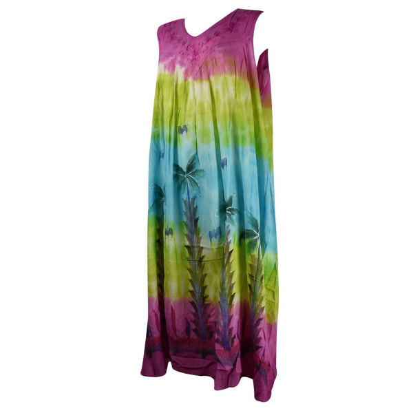 Robe Longue Tangi Batik et Palmiers Peints