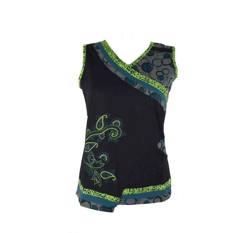 T-Shirt Sankra Sans Manches Maille Jersey et Broderies. T-Shirt Sankra Sans Manches Maille Jersey et Broderies.