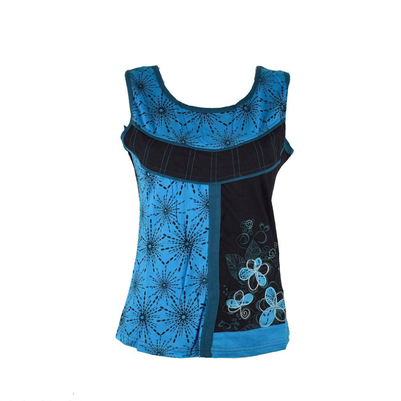 Top Ethnique Dhoma Coton Jersey Turquoise