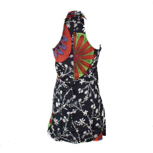 Tunique Courte Komana Imprimé Floral sur Fond Noir