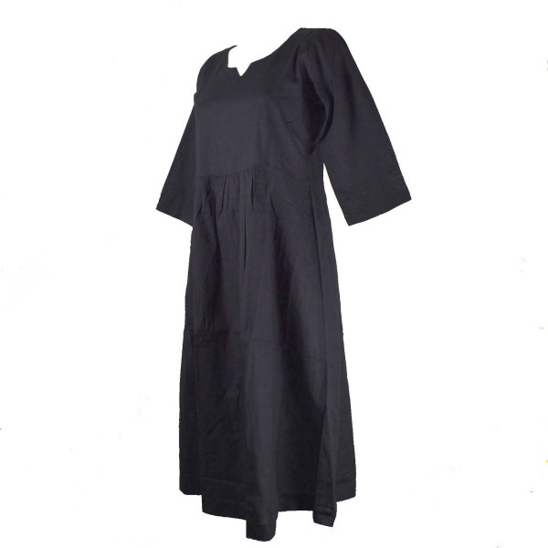 Robe Longue Sanjari Coton Uni et Manches Trois Quart