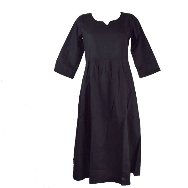 Robe Longue Sanjari Coton Uni et Manches Trois Quart