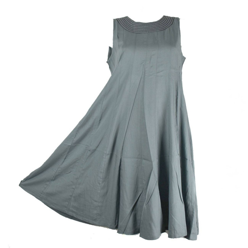 Robe Anjora Mi-Longue Unie Gris et Évasée