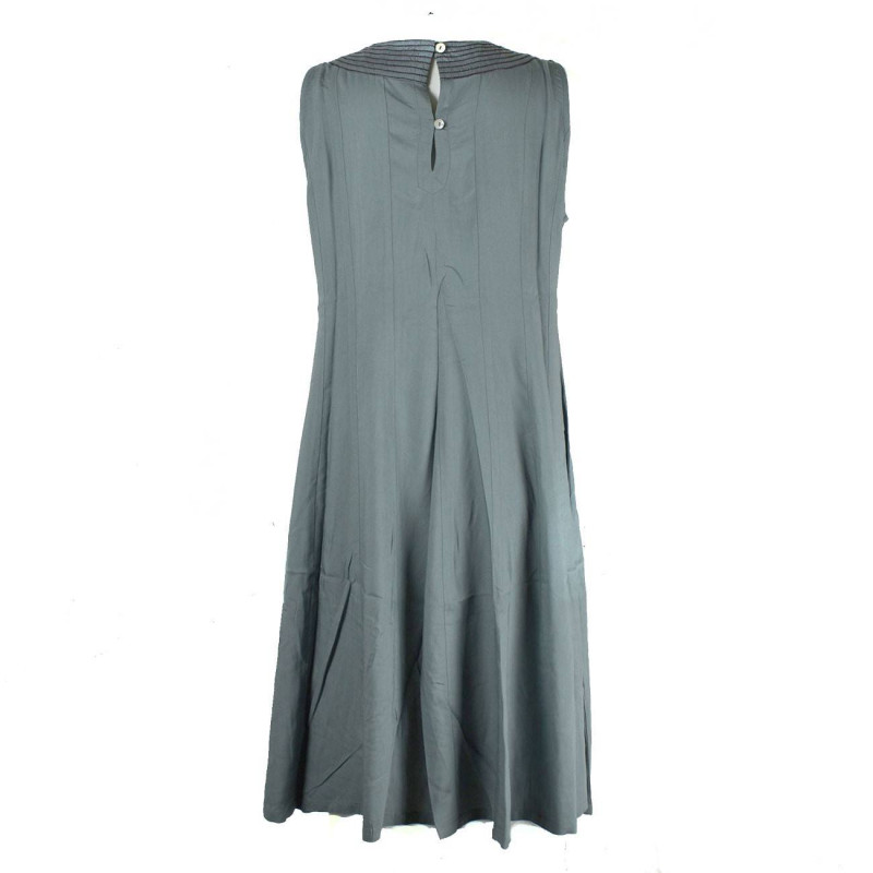 Robe Anjora Mi-Longue Unie Gris et Évasée