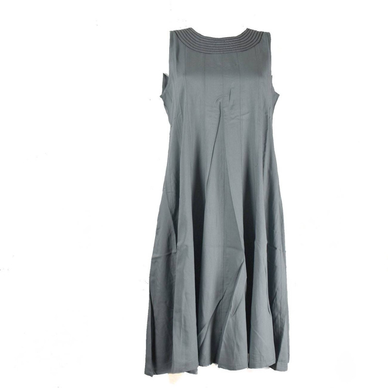 Robe Anjora Mi-Longue Unie Gris et Évasée