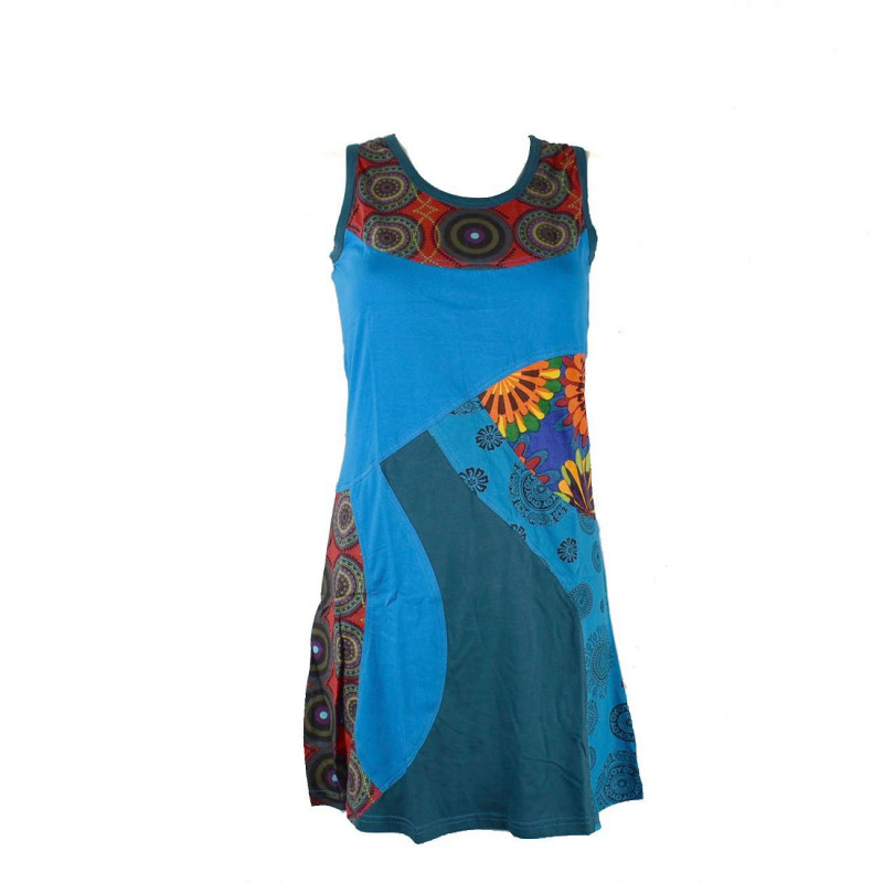 Robe Ethnique Deori Maille Coton de Jersey Fluide Bleu