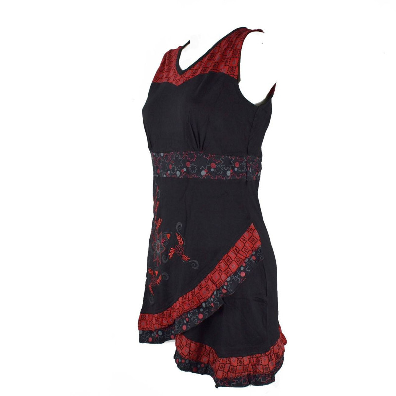 Robe Courte Chuwar Asymétrique Noir et Rouge