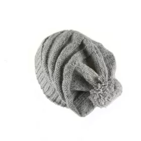 Bonnet Long Balma Laine Pompon Gris Clair