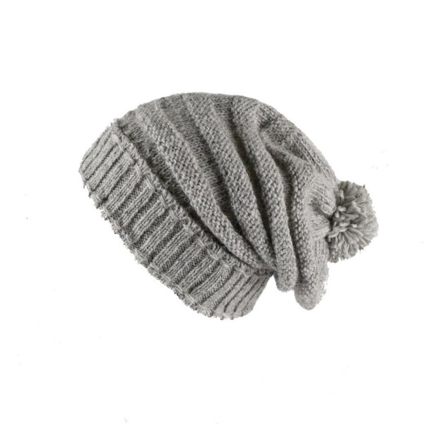 Bonnet Long Balma Laine Pompon Gris Clair