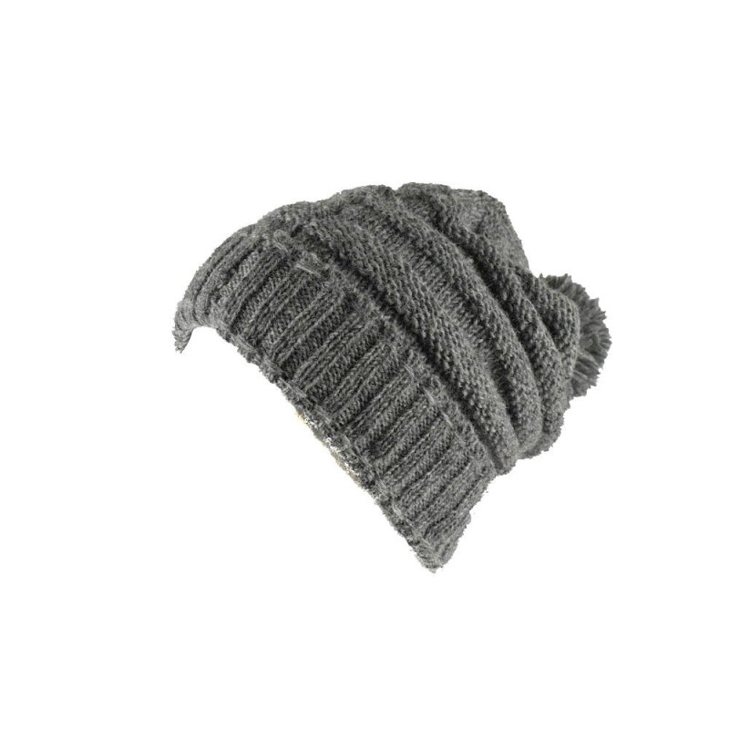 Bonnet Long Balma Laine Pompon Gris Foncé