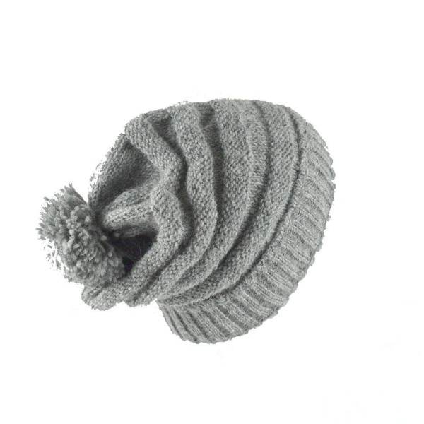 Bonnet Long Balma Laine Pompon Gris Foncé