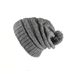 Bonnet Long Balma Laine Pompon Gris Foncé