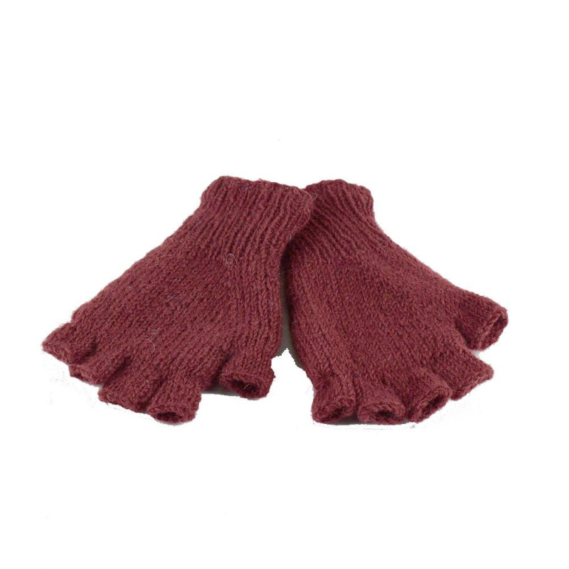 Mitaines Gundu Tricot Laine Bordeaux