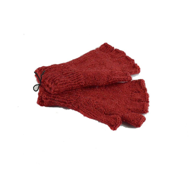 Mitaines Gundu Tricot Laine Rouge et Polaire