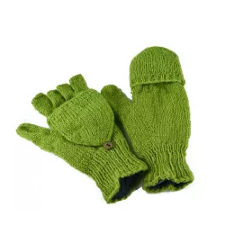 Moufle Mitaine Agara 2 en 1 Laine et Polaire Vert Anis