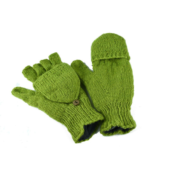 Moufle Mitaine Agara 2 en 1 Laine et Polaire Vert Anis