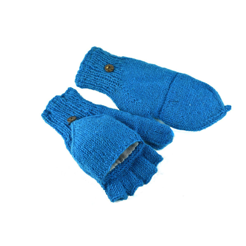 Moufle Mitaine Agara 2 en 1 Laine et Polaire Turquoise