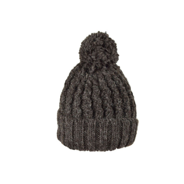 Bonnet Muna Tricot Laine Pompon Brun Naturel