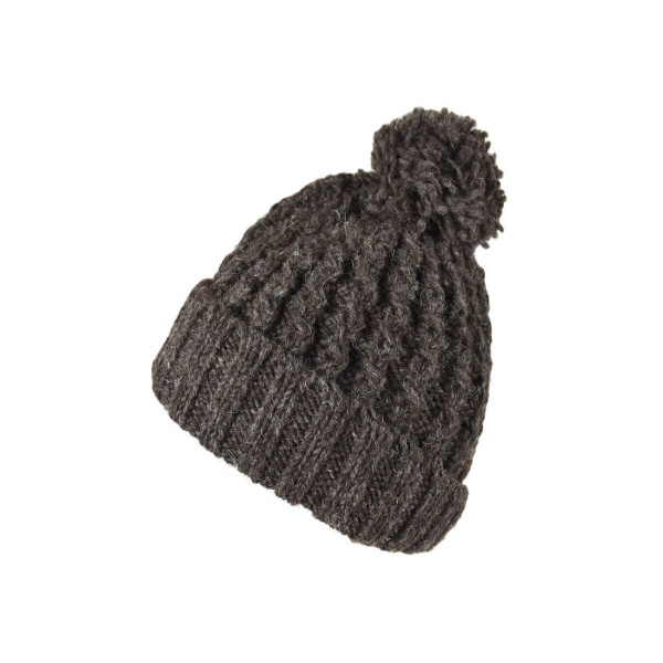 Bonnet Muna Tricot Laine Pompon Brun Naturel