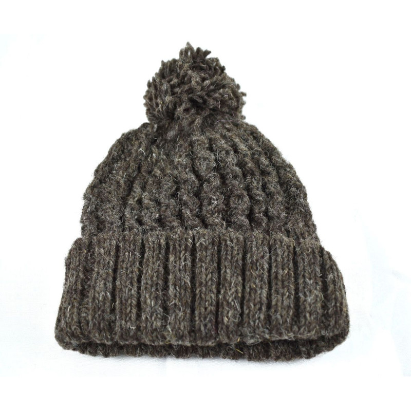 Bonnet Muna Tricot Laine Pompon Brun Naturel