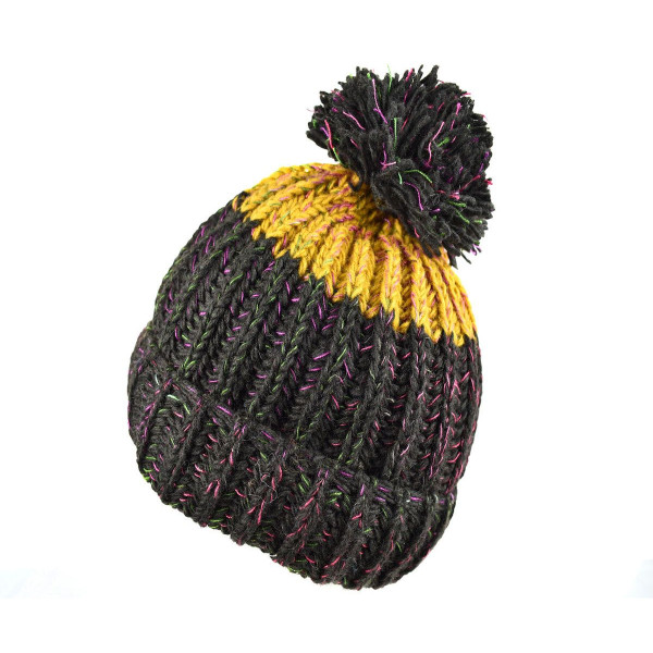 Bonnet Femme Matra Laine Ton Moutarde avec Pompon