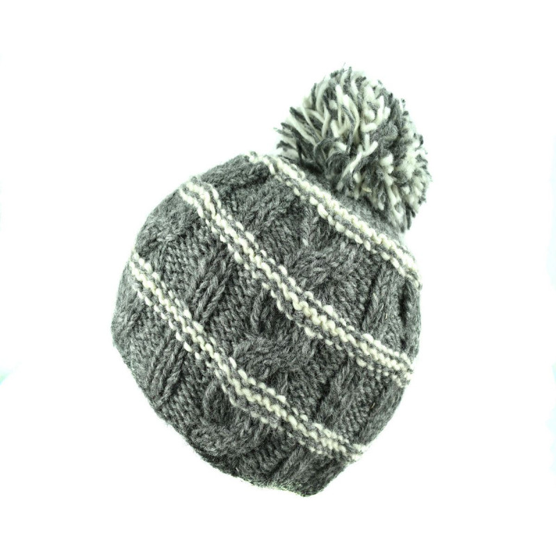 Bonnet Tharga Laine Tricoté avec Pompon Gris