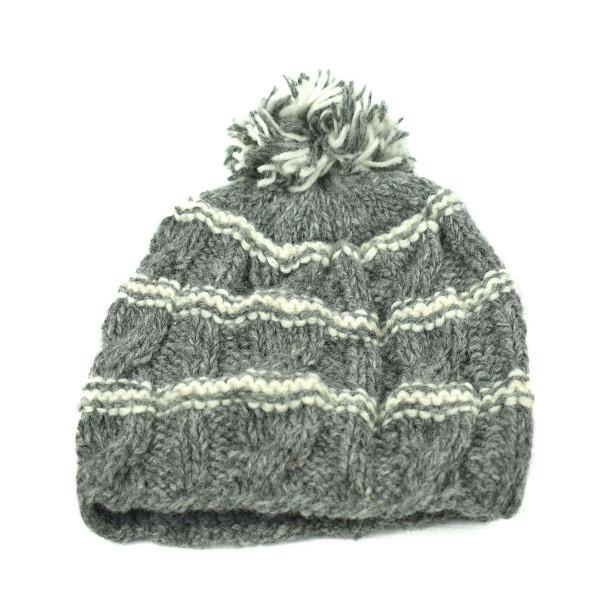 Bonnet Tharga Laine Tricoté avec Pompon Gris